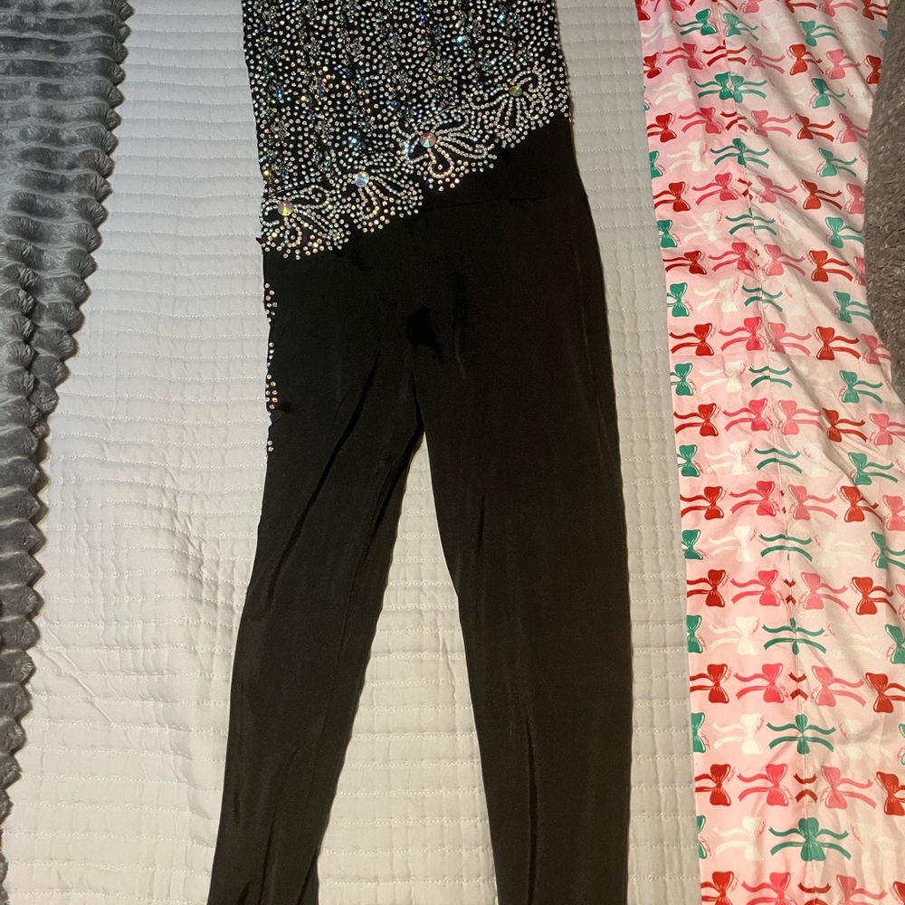 Elegant Black Beaded Juniors Leotard Jumpsuit